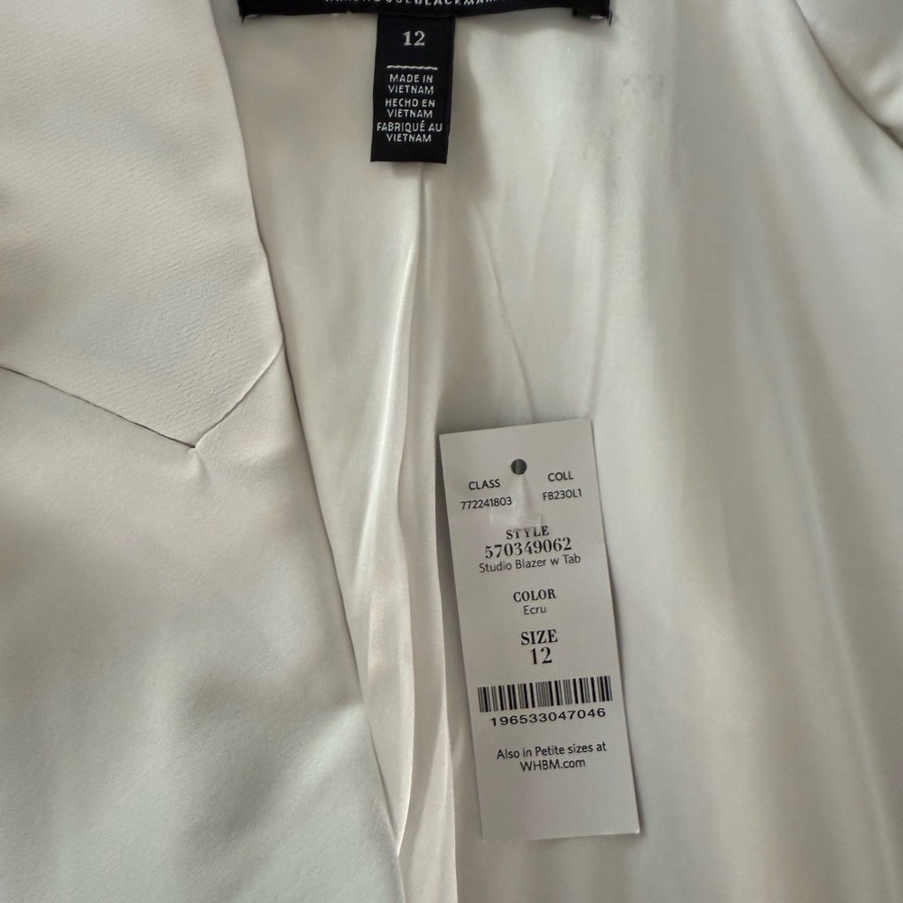 WHITE HOUSE BLACK MARKET ECRU METAL TAB BUTTON STUDIO BLAZER JACKET SZ 12 - Picture 7 of 14